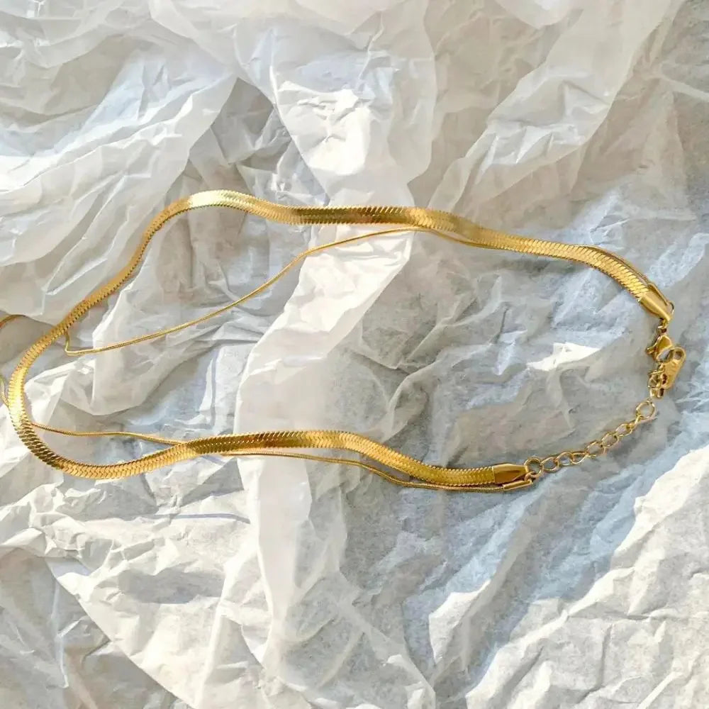 Mariasz Minimalist Snake Lariat Double Chain Necklace Bohemian Gold Color Collarbone Stainless Steel Choker Jewelry for Women