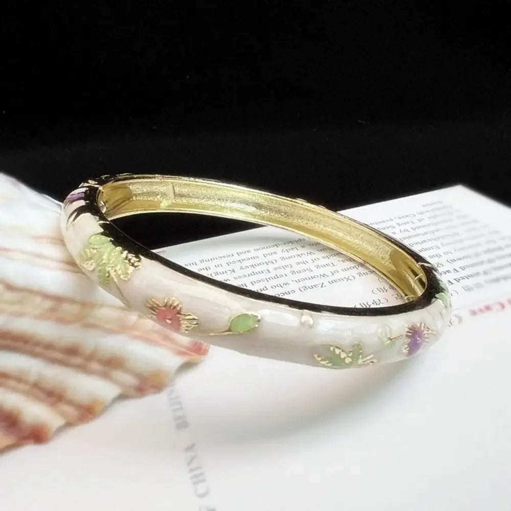 Enamel Chinese Cloisonne Bracelet Double Bangle Traditional Peony Filigree Flower Bangle Ethnic Vintage Women's Hand Bracelet