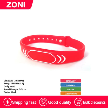 RFID IC ID Silicone Wristband Fudan F08 S50 M1 13.56MHz / TK4100 Chip 125KHz Waterproof Wrist Tag for Swimming & Foot Spa 20P