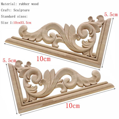 1Pc Unique Natural Floral Wood Carved Wooden Figurines Crafts Corner Appliques Frame Wall Door Furniture Woodcarving Decorati