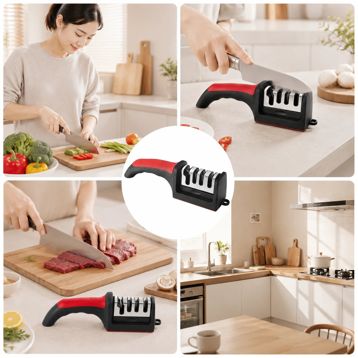 4-Segment Knife Sharpener Knife Sharpeners for Kitchen Knives Stainless Steel Three-Purpose Sharpening Stone for Kitchen Tool