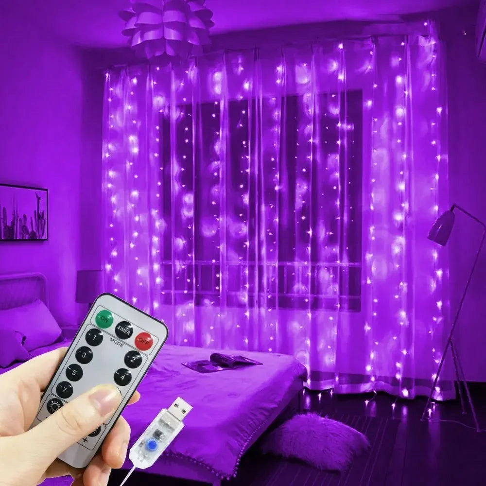 Christmas Home Decoration USB 8 Modes Fairy Garland Lights LED Curtain String Lights with Remote Control for Bedroom Wedding 