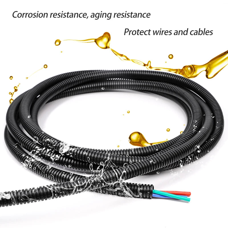 3/5/10m PP Insulated Corrugated Pipe AD 7.5 ~ 34.5mm Wire Harness Threaded Hose Plastic Auto Mechanical Line Protection Sleev