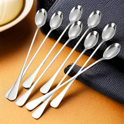 6Pcs Stainless Steel Long-Handled Ice Teaspoon, Coffee Spoon, Ice Cream Stirring Spoon, Dishwasher Safe, Kitchen Accessories,