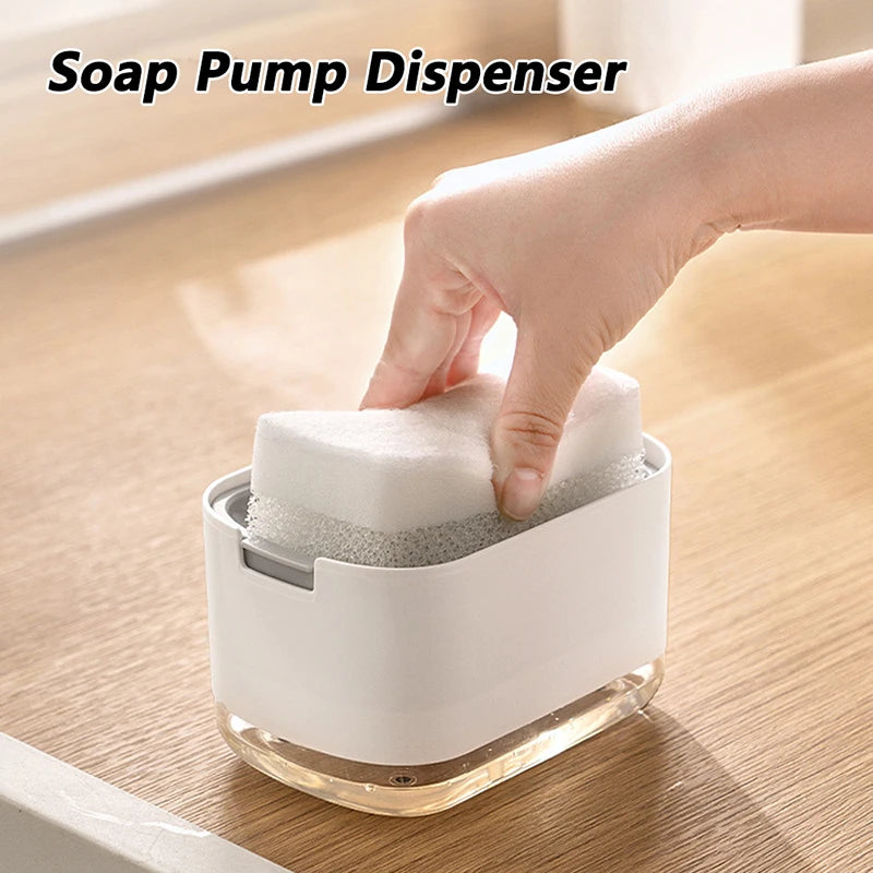 Soap Dispenser Box Press Dispenser Scrubbing Liquid Container Kitchen Bathroom Automatic Detergent Foam Box with Sponge Holde