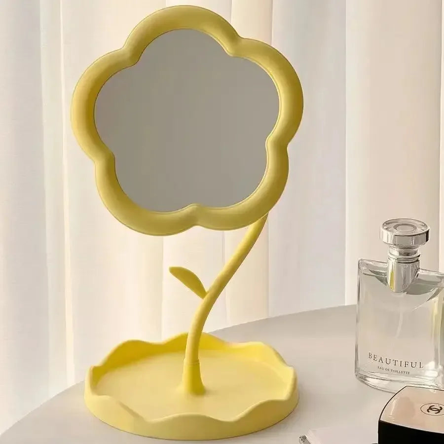 Creative Desktop Flower Mirror for Dorm Room High Aesthetic Value Gao Yan Style Makeup Vanity Bedroom Home Decor - 1pc-yellow