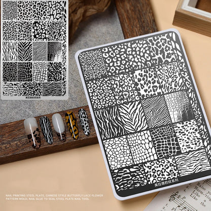 Elegant Grid Nail Stamping Plates 10*15cm Plus Size Plaid Line Stripe Butterfly Flower Design Nail Art Plates DIY Printing To