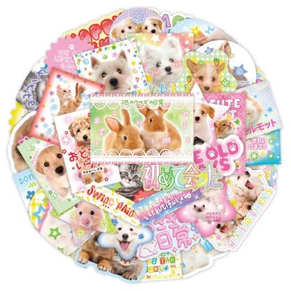 40pcs Retro Cute Cartoon Scrapbook Sticker Kawaii Puppy Kitten Bunny Journal Sticker DIY Decor Stationery Phone Shell Sticker