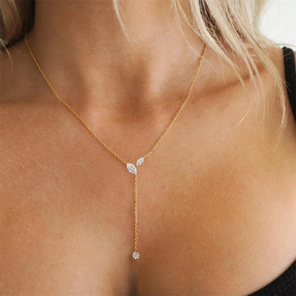 14K Gold Plated Lariat Necklace for Women CZ Star Clover Teardrop Y Shaped Drop Pendant Necklaces Elegant Party Wedding Jewel