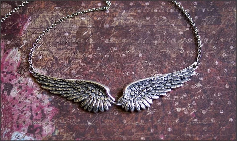 Vintage Angel Wings Feather Choker Big Pendant Aesthetic Link Chains Statement Necklace for Women Collar Bib Wedding Tribal G