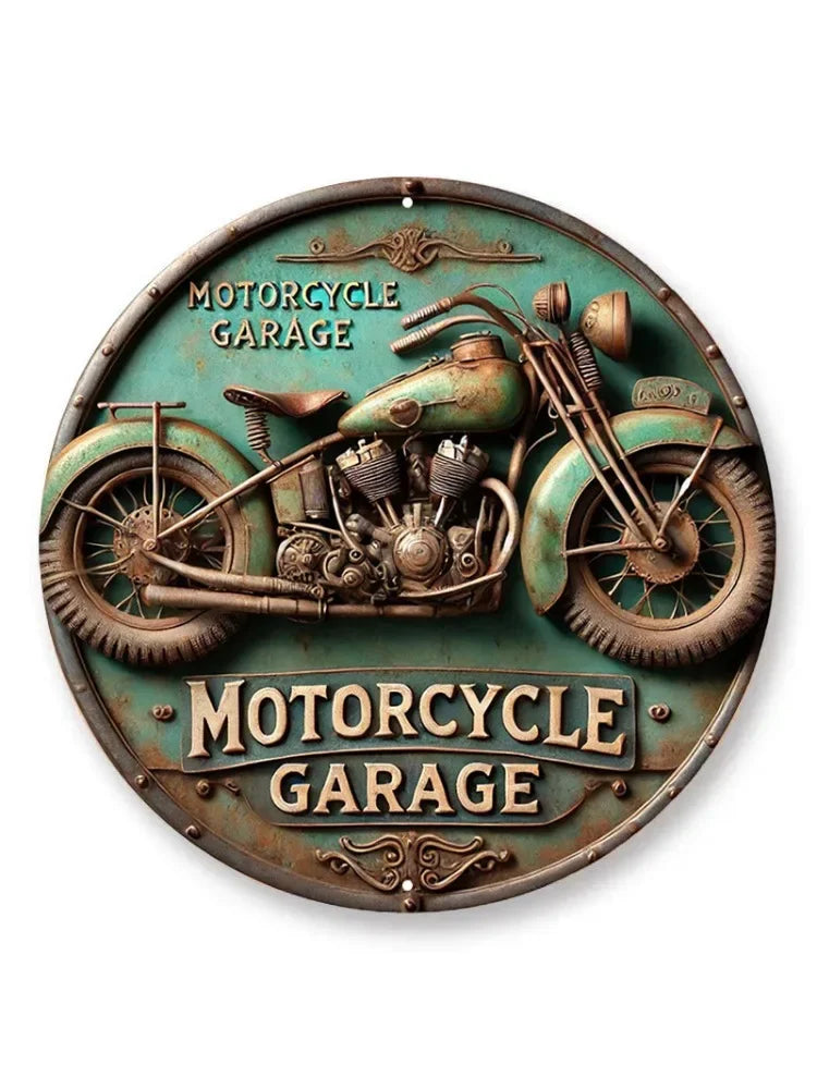 2D Vintage Round Aluminum Sign - Retro Metal Tin Sign - Motorcycle Rustic Metal Wall Art ,Room Decor Gift For Motorcycle - TY