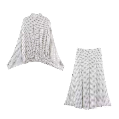 KONDALA Vintage Polka Dot Women Sets Chiffon Bow Tie Loose Blouses Loose Long Skirts Fashion 2026 Spring Summer Holiday Suits