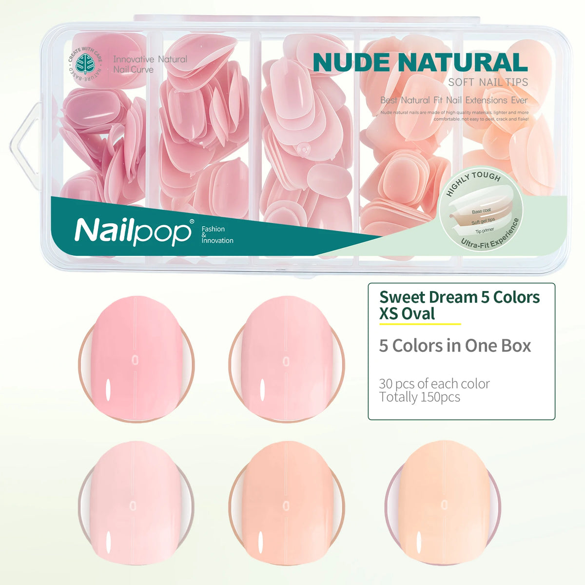 Nailpop 3-IN-1 Nude Natural Soft Nail Tips Set 140PCS Skin Tones Press on Nails Ultra-Fit Gel Nail Extensions Easy Manicure D