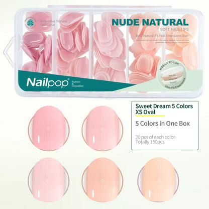 Nailpop 3-IN-1 Nude Natural Soft Nail Tips Set 140PCS Skin Tones Press on Nails Ultra-Fit Gel Nail Extensions Easy Manicure D
