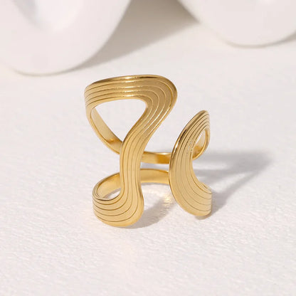 Stainless Steel Irregular Wave Rings for Women Men Creative Gold Color Adjustable Opening Rings Female Statement Jewelry Gift