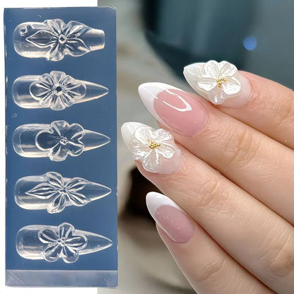 3D Flower Silicone Nail Mold Lily & Hibiscus Petals Carving Template Gel Polish Stencils for Spring Summer Manicure Decor