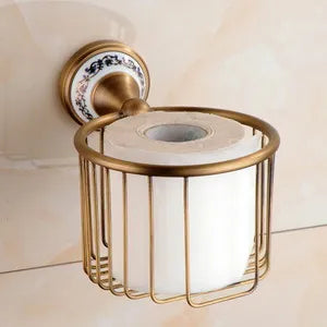 Antique Brushed Solid Brass Bathroom Accessories Sets European Porcelain Bathroom Hardware Sets Ceramic Retro Bathroom Produc