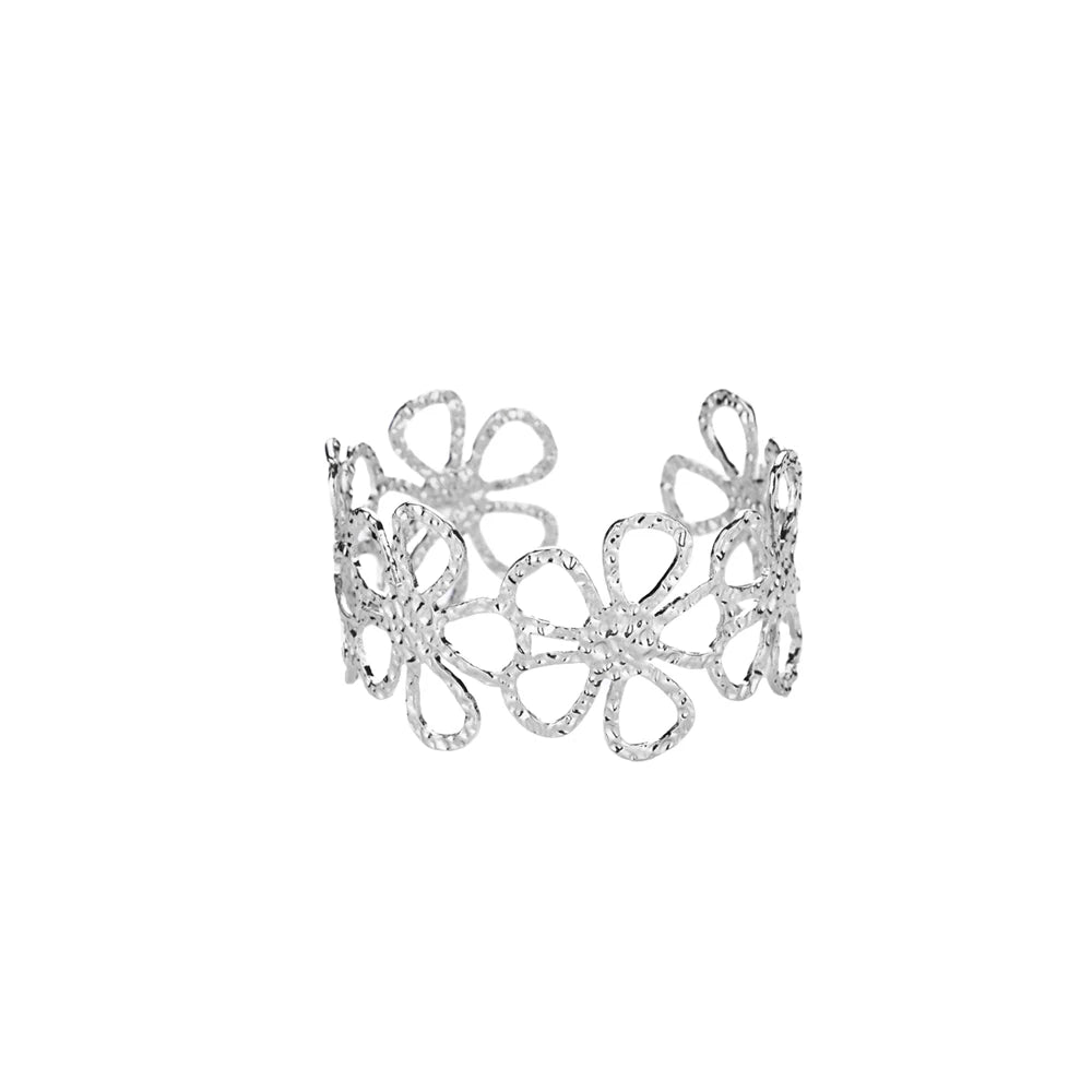 Vintage Flower Bangles For Women Gold Color Stainless Steel Flower Bangles Bracelets Femme Jewelry Party Gift pulseras - 8