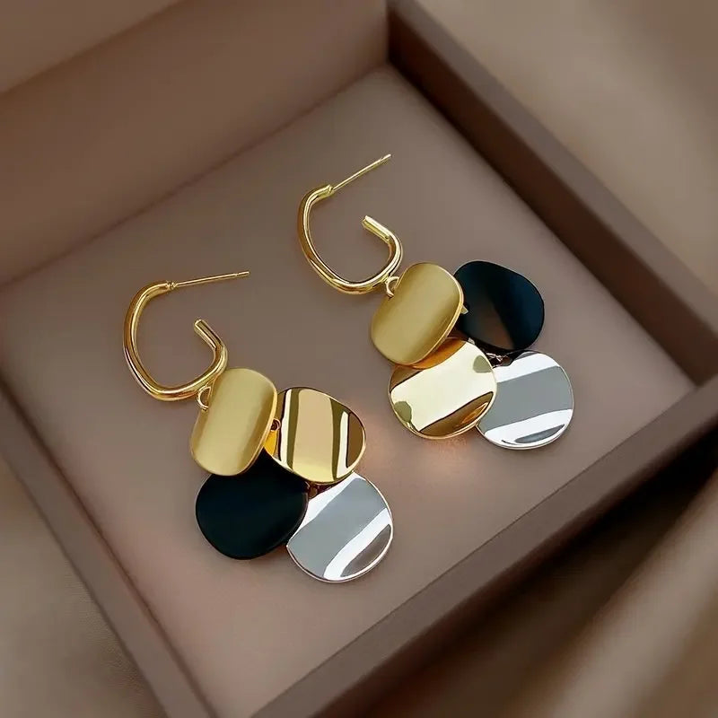 Vintage Geometry Irregular Eardrop Personality Asymmetry Dripping Oil Earrings for Women Fashion Daily Commuting Jewelry Gift