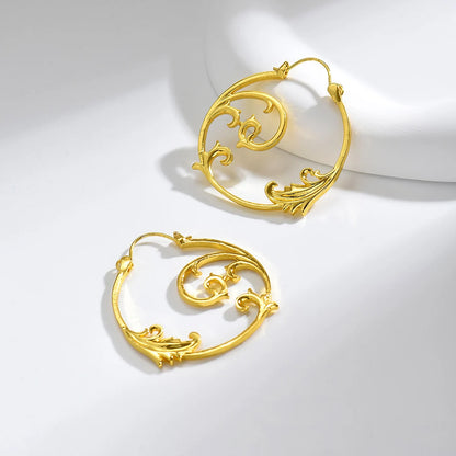 Vintage Silver Minimalist Style Metal Carved Pattern Earrings Ethnic Geometric Spiral Pendant women's Jewelry - E1892-2