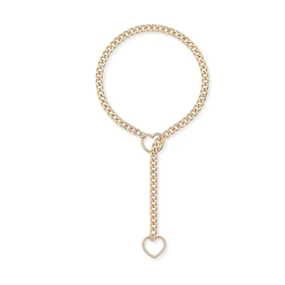 Heavy Lariat Heart Necklace Personality Punk Rock Stainless Steel Slip Chain Ring Slipchain Choker Collar For Women Men