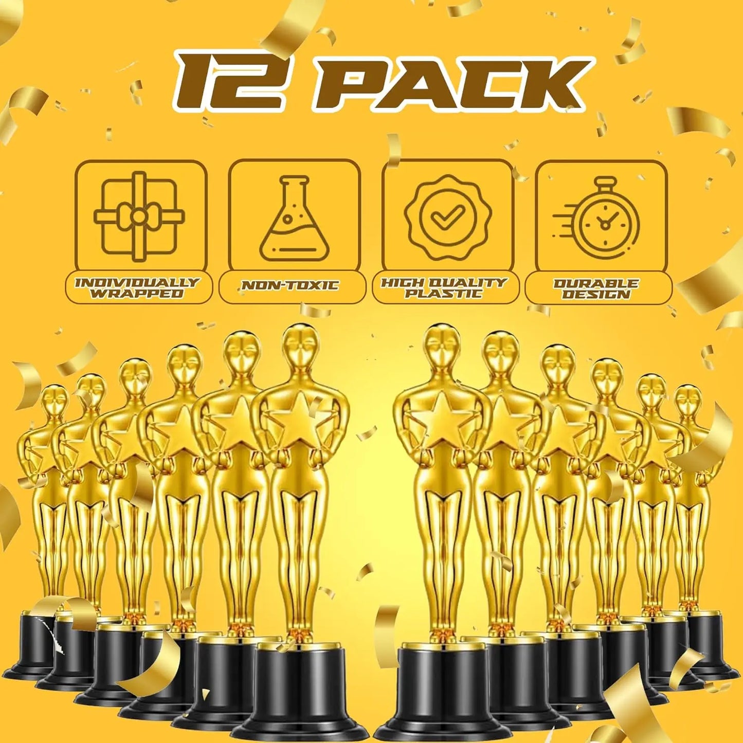 Gold Trophy Award Mini Trophies Bulk- (Pack of 6/12/24/36) 4-7 Inch Tall Plastic Golden Statue Award, Party Themed Decoration