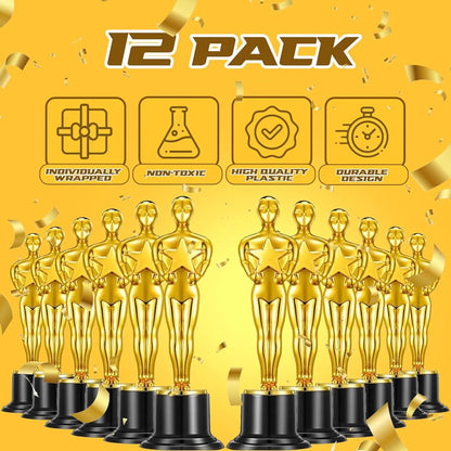 Gold Trophy Award Mini Trophies Bulk- (Pack of 6/12/24/36) 4-7 Inch Tall Plastic Golden Statue Award, Party Themed Decoration