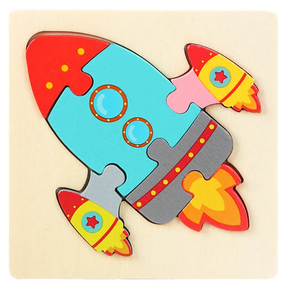 Kids Wooden Toys 3D Wood Puzzle Cartoon Animals Cognitive Jigsaw Puzzle Early Learning Educational Toys For Children Gift - R