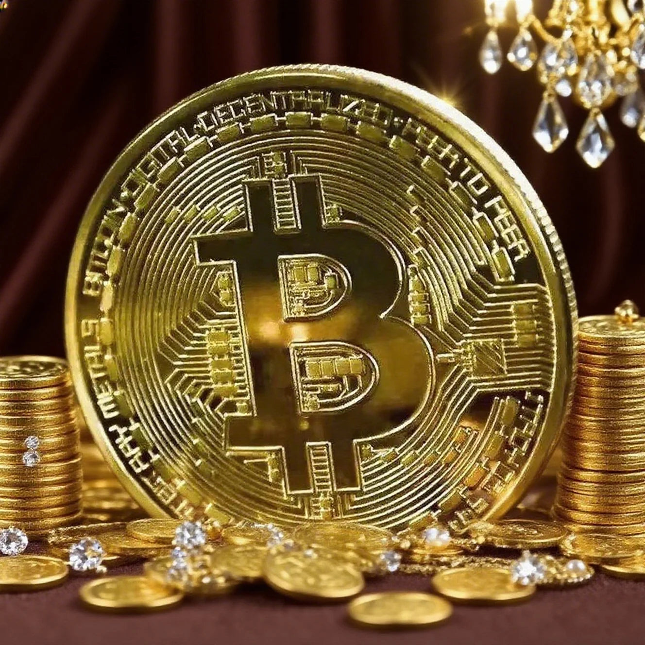 Gold Plated Bitcoin Collectible Coin, Physical BTC Casascius Metal Commemorative Art Gift, Antique Imitation Bit Crypto Curre