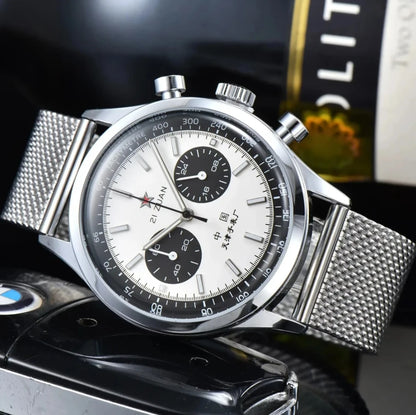 Men's watches 1963 pilot automatic watch 42mm waterproof retro quartz chronograph vintage dress watch - E