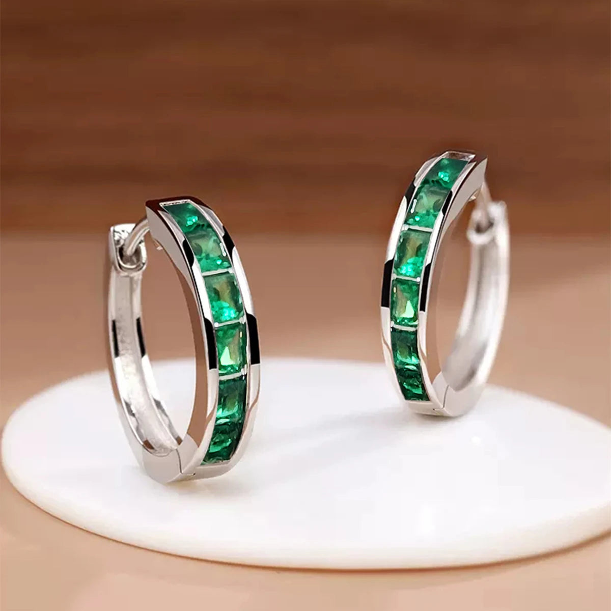 Huitan Classic Design Women Hoop Earrings Full with Princess Square CZ Simple and Elegant Female Accessories Versatile Jewelr
