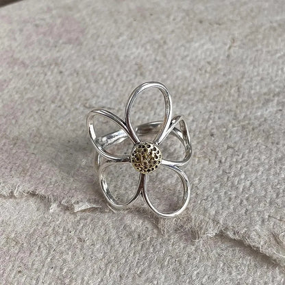 VENTFILLE 925 Sterling Silve Flower Ring for Women Gift Hollow Out Design Retro Hip Hop Versatile Jewelry Party Gift