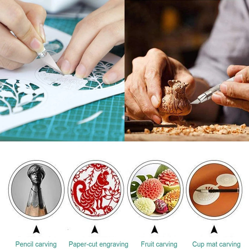Non-Slip Metal Scalpel Knife Tools Kit Cutter Engraving Craft knives+5pcs Blades Mobile Phone PCB DIY Repair Hand Tools