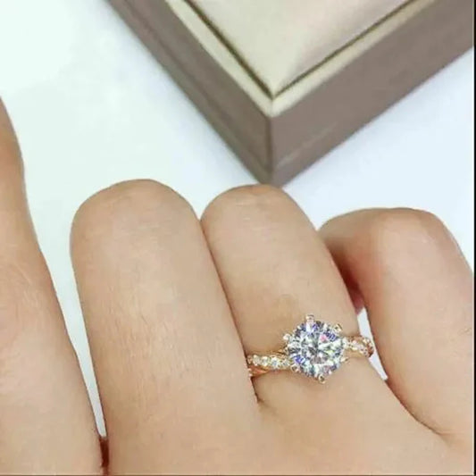 Huitan Classic 6 Claw Cubic Zirconia Rings for Women Luxury Gold Color Wedding Engagement Bands Eternity Lady Jewelry