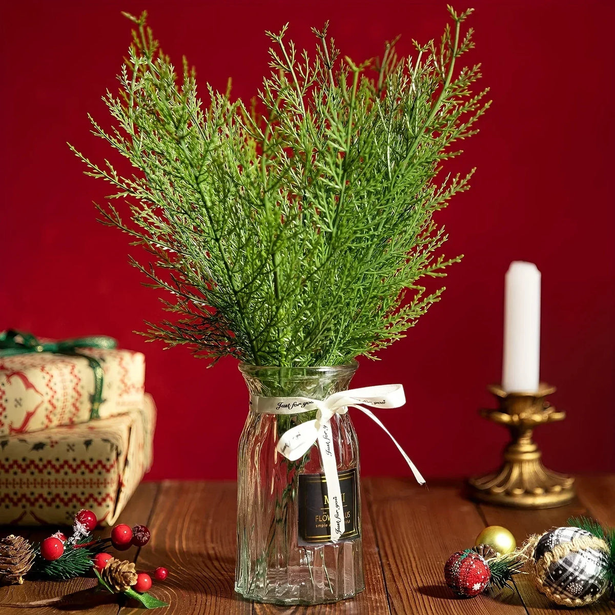 24pc Artificial Plants Pine Branches Evergreen Pines Leaves Sprigs Christmas Stem for DIY Wreath Gift Christmas Home Decorati