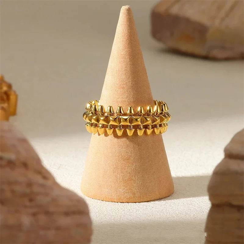 Stainless Steel Vintage Bullet Rings for Women Gold Color Geometric Rings Boho Jewelry Hip Hop Party Wedding Jewelry Gifts