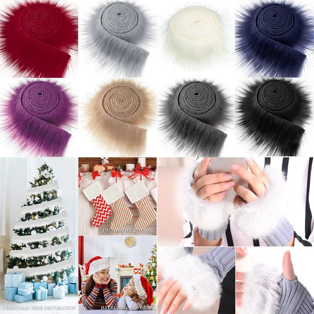 Handmade Soft Fluffy Trimming Apparel Sewing Faux Fur Ribbon Tapes Trim Fabric Roll Plush Fur Stripe Long Plush Fur Fabric