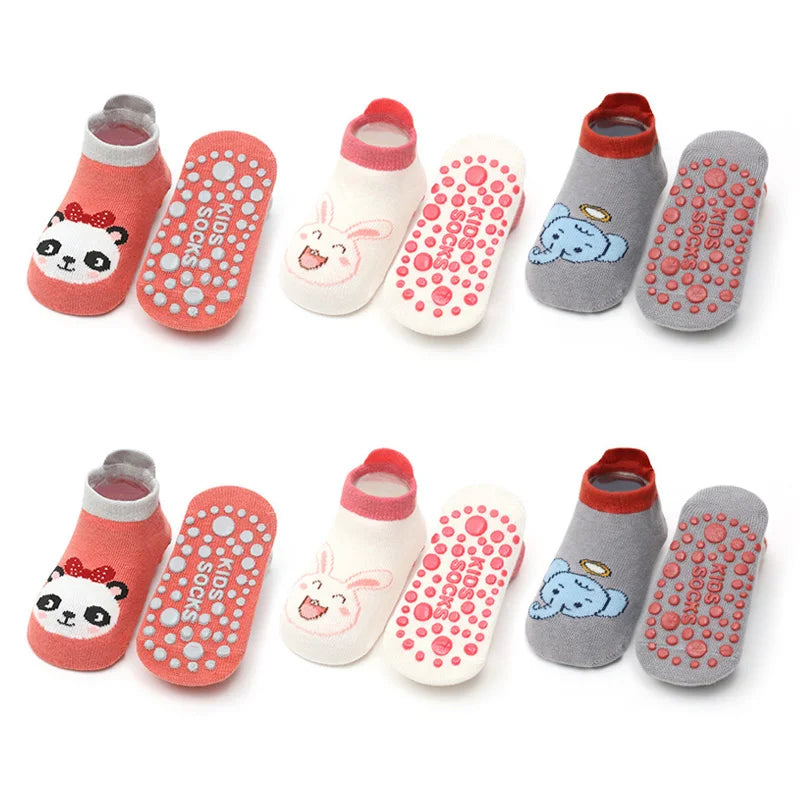 6 Pairs Kids Cotton Socks Cute Cartoon Animal Pattern Comfy Breathable Baby Non-slip Floor Socks - 6Pairs Girls Color / S 0-1