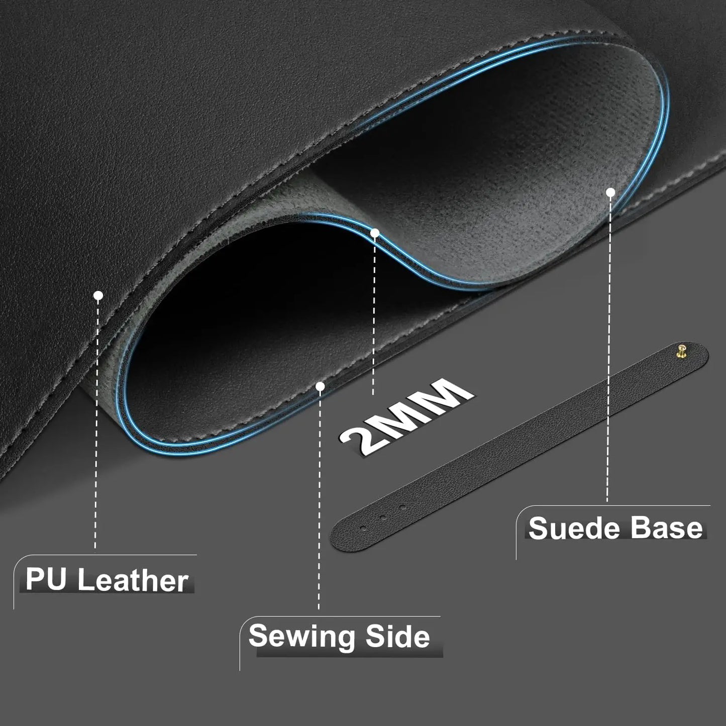 Leather Desk Pad Protector, Large Mouse Pad, Office Desk Mat, Non-Slip PU Leather with Stitched Edges Desk Blotter, Desktop M