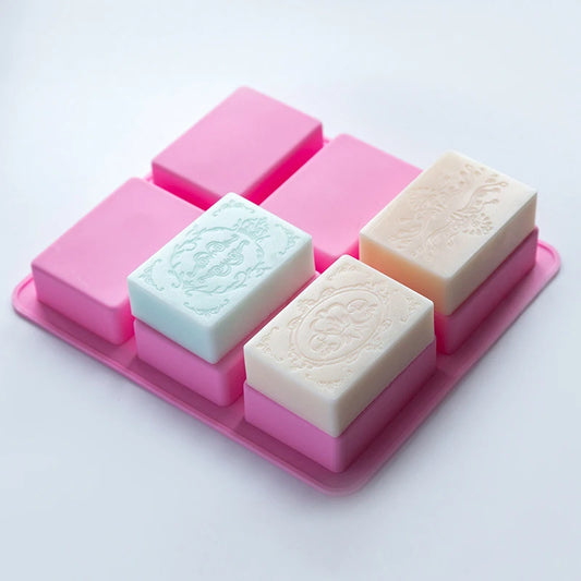 6 grid Handmade Soap Silicon Mold 6 types Floral Pattern Flat Bottom Essential oil Toilet Soap DIY Baking Cake Square Mold