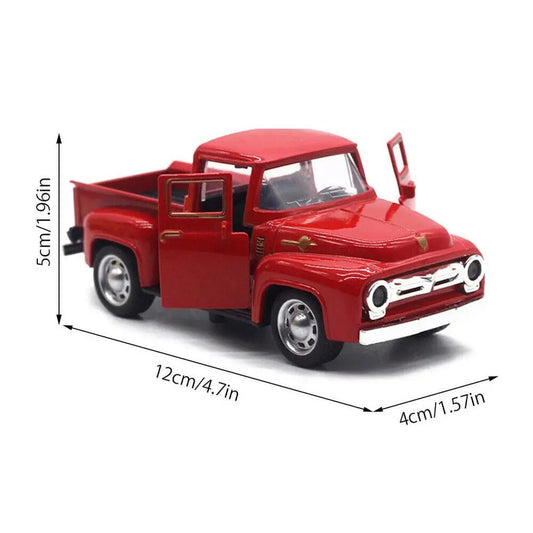 1/32 Red Metal Truck Model Vintage Alloy Mini Pull-Back Diecast Car Collection Decor Boys Children's New Year Christmas Toy G