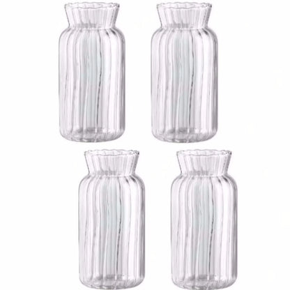 Transparent Glass Vases Hydroponic Plants Flower Arrangement Bottle Mini Retro Striped Vase Home Room Dinner Table Decor ﻿ - 