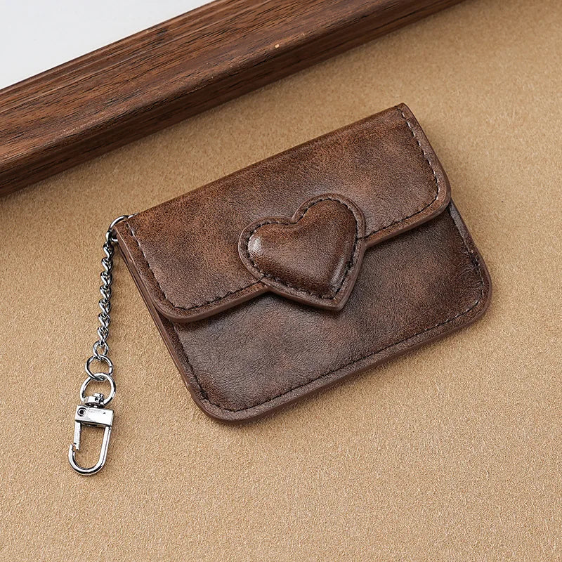 PULeather Card Holder Purse Women Cute Heart Shaped Small Wallet Multi-card Anti-magnetic Card Holder Travel Cash Coin Bag - 