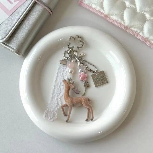 Cute Portable Deer Keychain 11.5cm Length Korean Style DIY Bead Case Handmade Bag Pendant