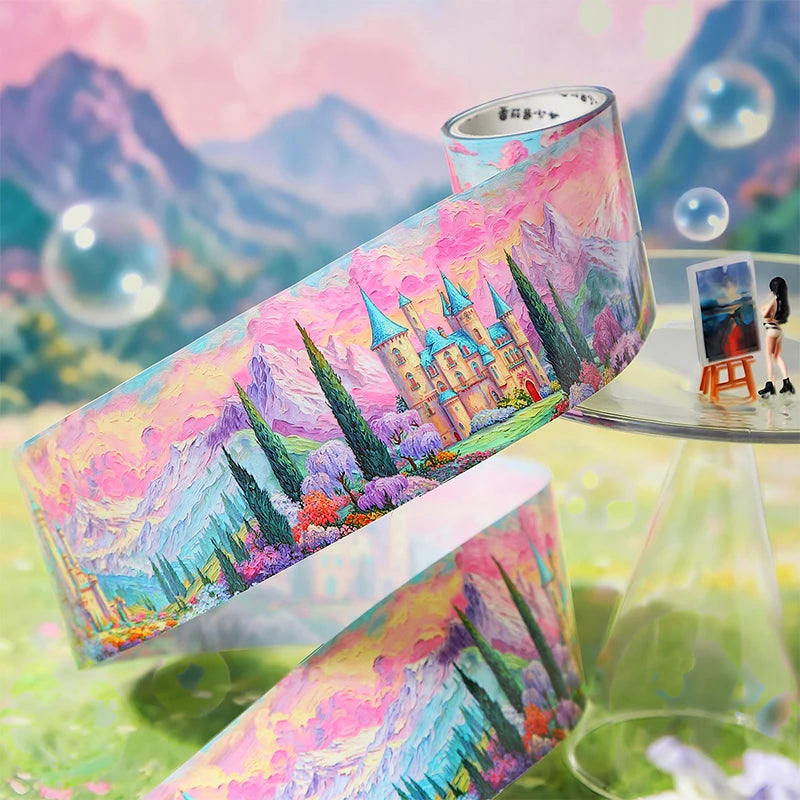Wide European Town Scenery Washi Tape, Background Tape for Junk Journal Scene Making, Ideal Holiday & Birthday Gift