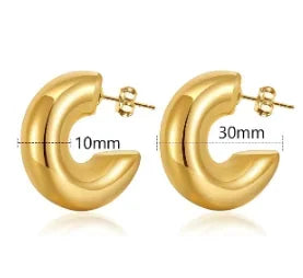 Shiny Zircon Hoop Earrings for Women Trendy Golden Stainless Steel Circle Earring Jewelry Pendientes - D55 Gold