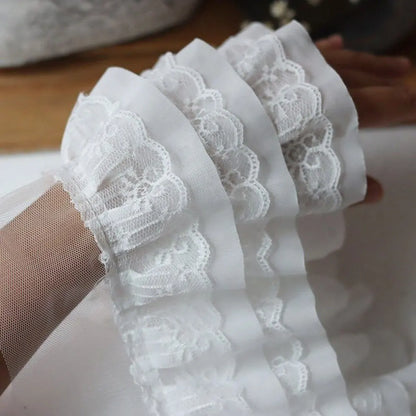 13CM Wide White Black Three Layers 3D Pleated Mesh Chiffon Fabric Embroidered Ruffle Trim DIY Dress Apparel Collar Sewing Dec