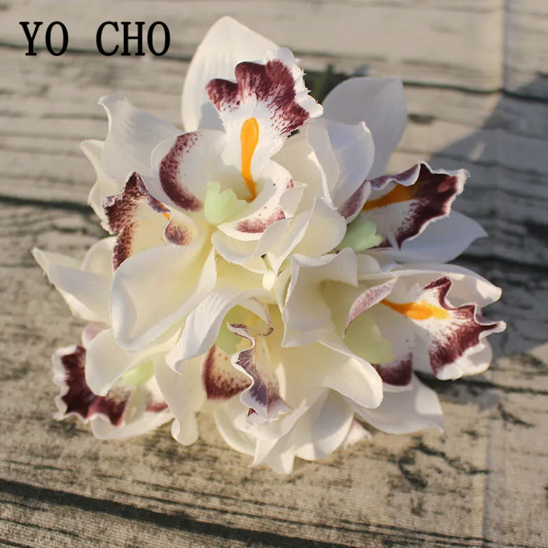Autumn Decoration Vintage Orchid Silk Artificial Flowers Bouquet Wedding Party Home Decor Balcony Garden Outdoor Fake Flowers