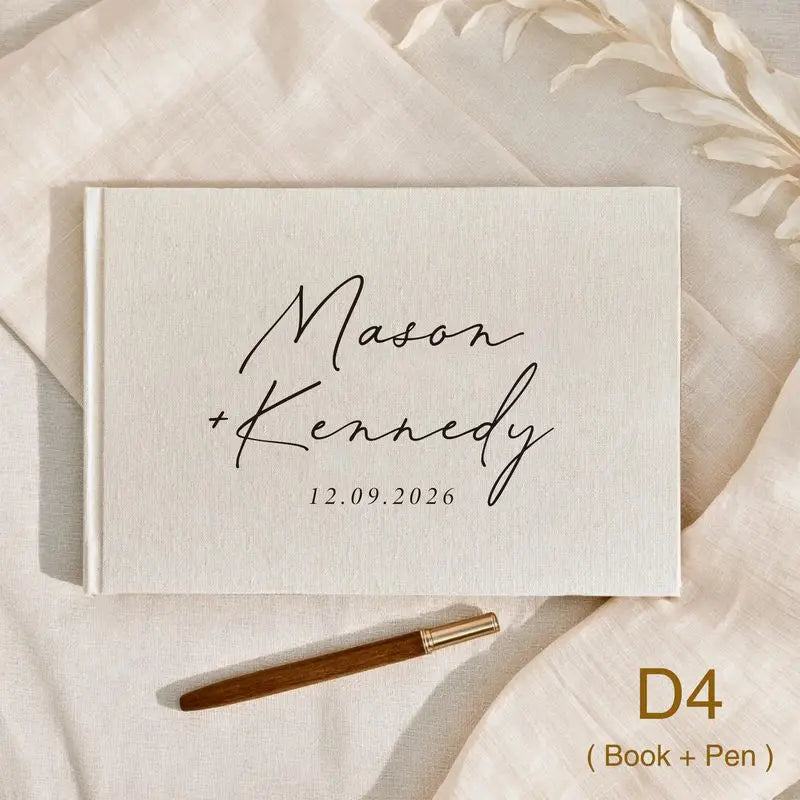 Custom Wedding Guest Book with Pen Personalized Linen Hardcover Photo Album Wedding Keepsake & Anniversary Memory Guestbook G