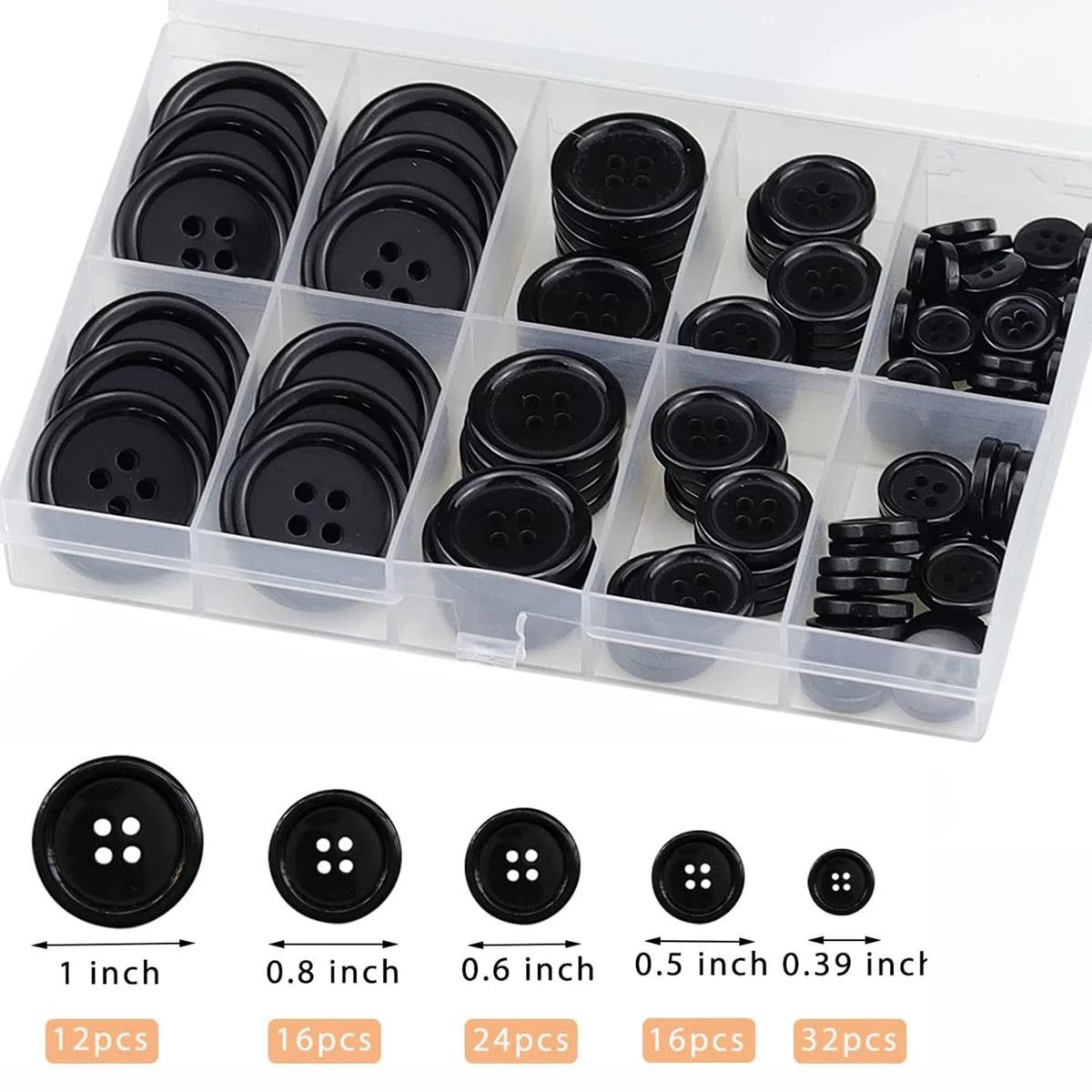 100 Pcs Black Resin Sewing Buttons, Mixed 5 Sizes of Black Buttons Suitable for Sewing Decoration 4-Hole Craft Buttons - SA23